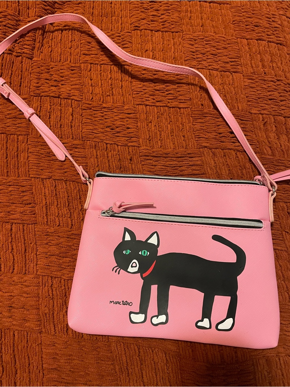 Marc Tetro Pink Crossbody Bag with Tuxedo Cat